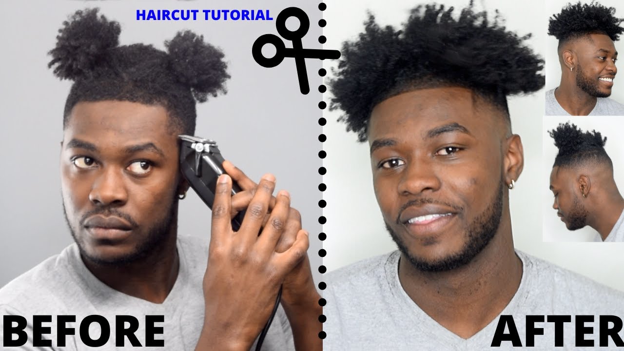 HOW TO CUT YOUR OWN HAIR! | Black Men's Curly High Top Fade Haircut Tutorial