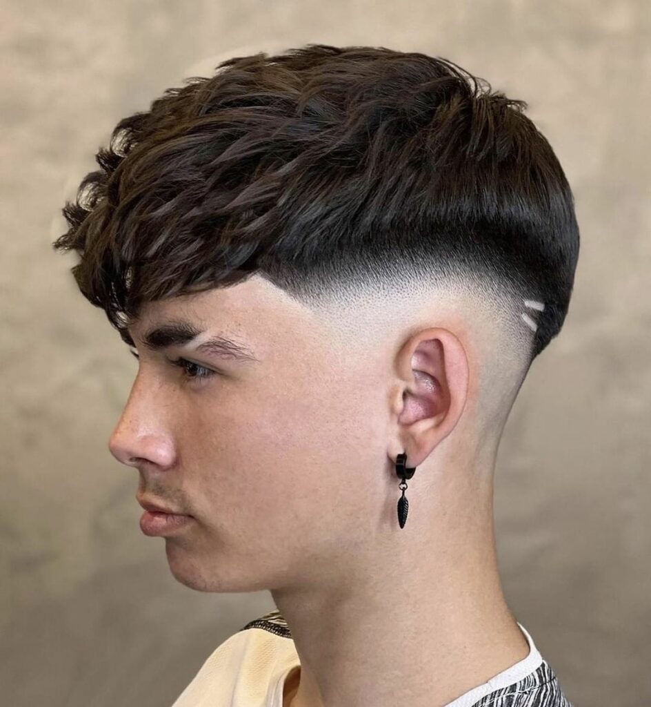 Fringe with low fade haircut