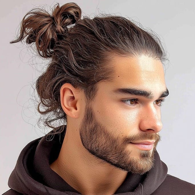 top knot man Bun 36 Hairstyles for Men with Sensitive Scalps: Tender Loving Tresses