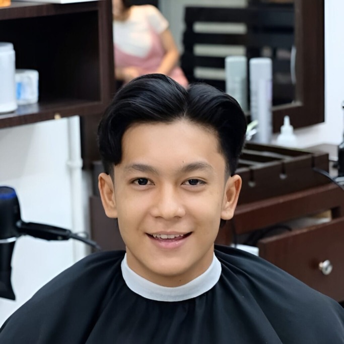 Bangs Twisted Back Asian Men Hairstyle