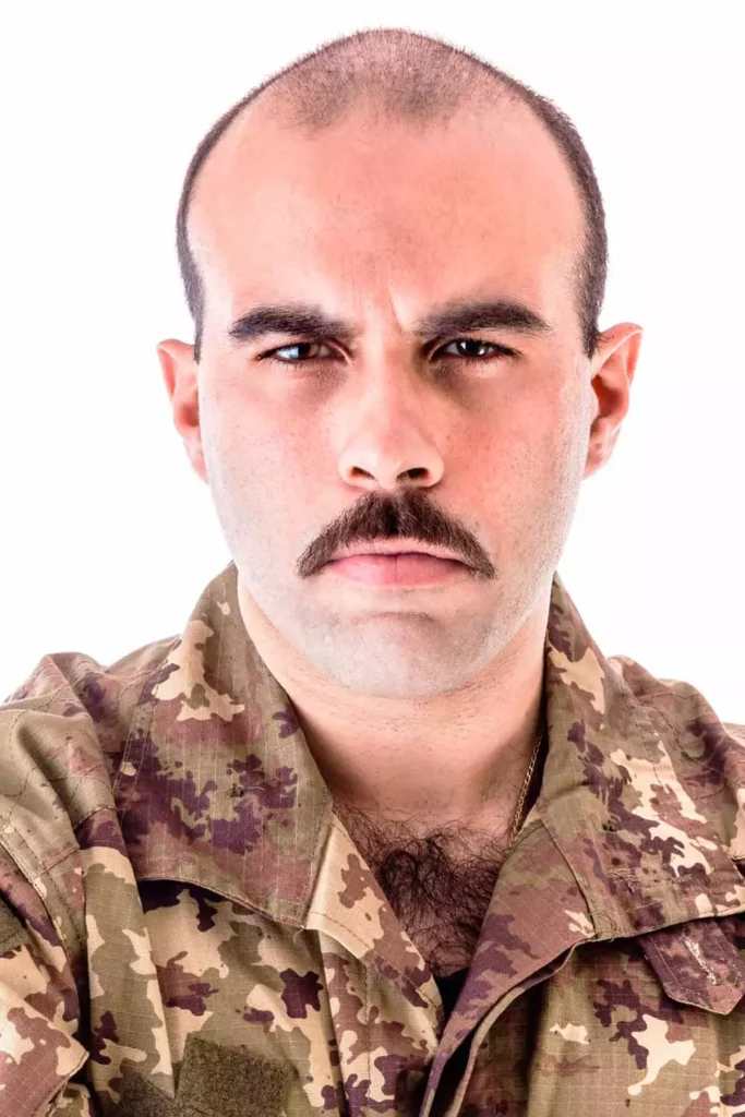 The Stylish Chevron Mustache with a Faded Hairstyle